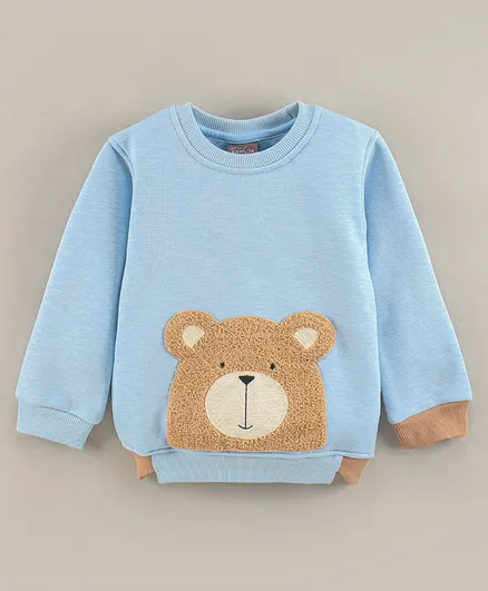 Full Sleeves Sweatshirt Bear Face Print - Sky Blue - Thumbnail