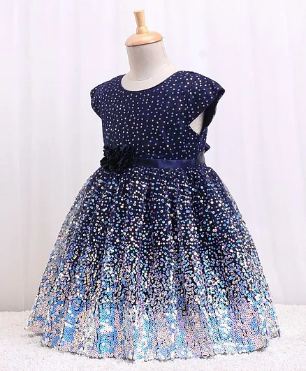 Babyhug Half Sleeves Party Frock With Sequined Detailing - Purple - Thumbnail