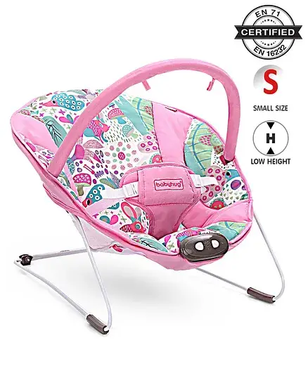 Babyhug Light Weight Comfy Bouncer With Music & Calming Vibrations Jungle Print - Pink - Thumbnail