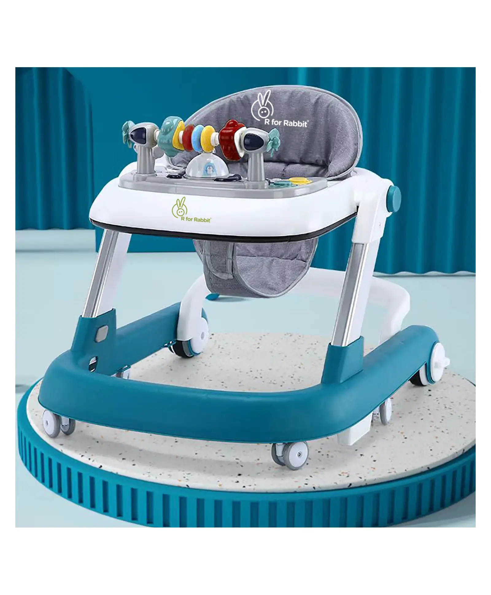 R for Rabbit Little Feet Baby Walker - Blue White - Thumbnail