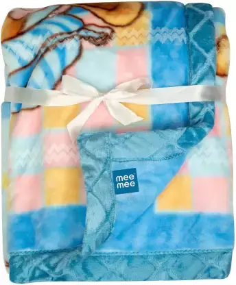 MeeMee Printed Single Crib Baby Blanket for Mild Winter  (Cotton, Light Blue) - Thumbnail