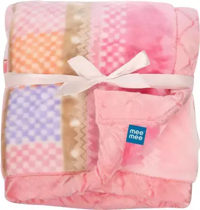 MeeMee Printed Single Crib Baby Blanket (Cotton, Light Peach) - Thumbnail