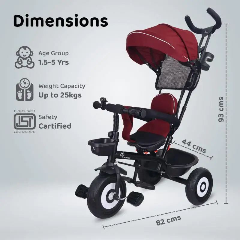 Tiny Toes T40 Ace Tricycle - EVA Wheels, 360 Rotatable Seat, Parental Control, Front & Rear Baskets - Thumbnail