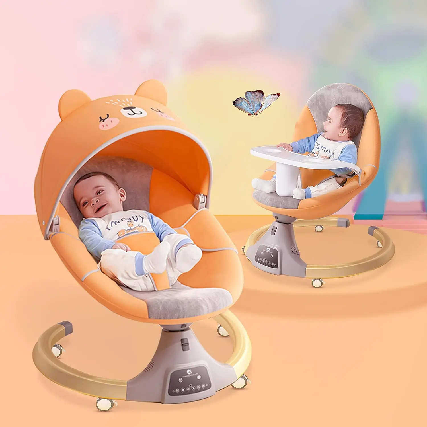 StarAndDaisy 2-in-1 Premium Modern Automatic Electric Baby Swing Rocker Cradle with Detachable Dining Tray & Sunshade & Mosquito Net, Baby Rocker - Thumbnail