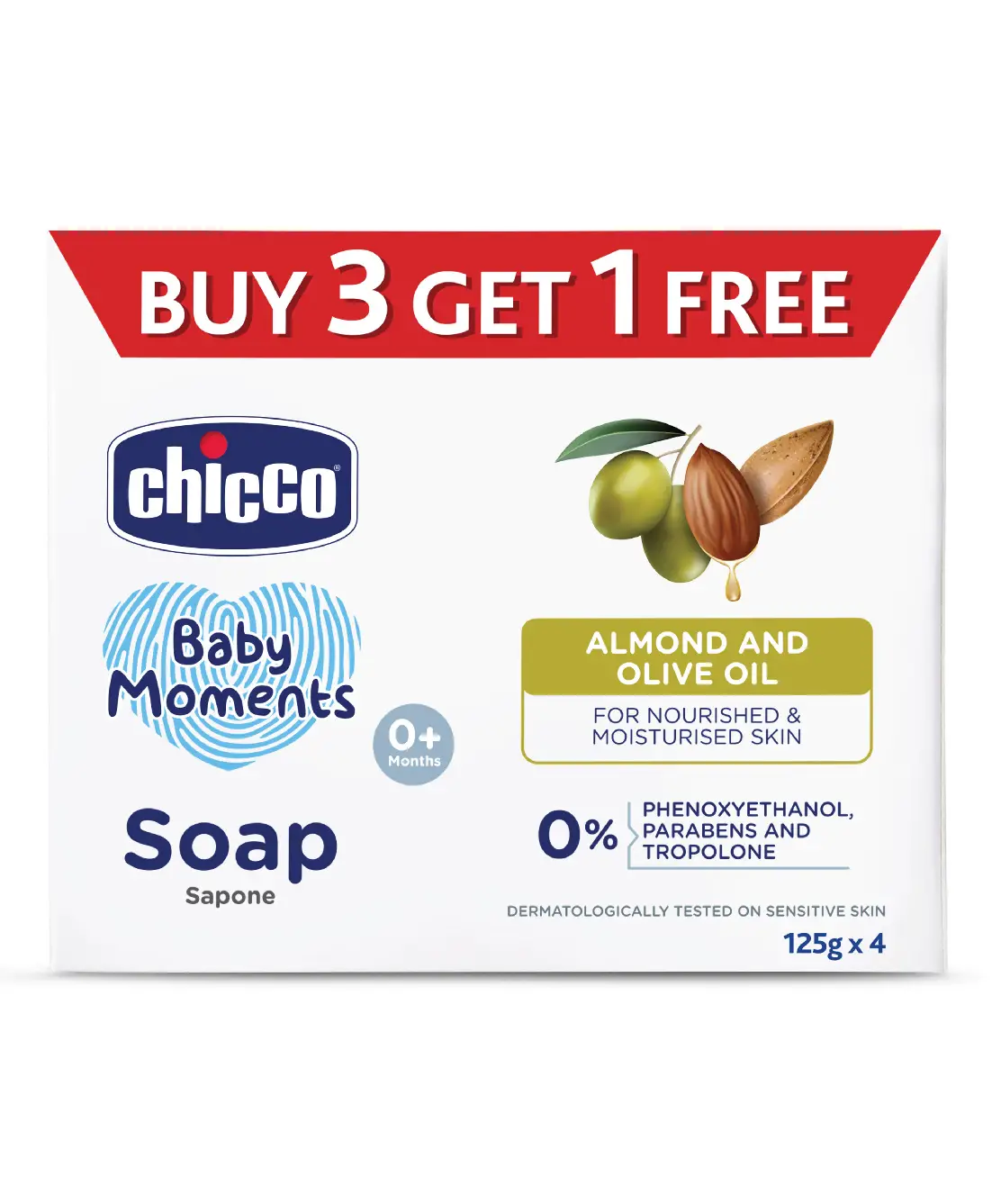 Chicco Baby Moments Almonds and Olive Oil Soap - 125 gm - Thumbnail