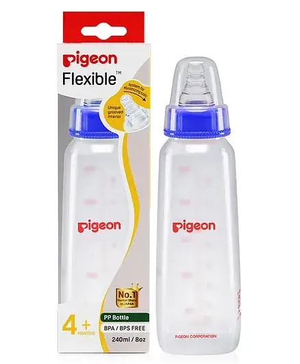Pigeon Glass Feeding Bottle with Nipples Blue - 120 ml - Thumbnail