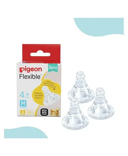 Pigeon Peristaltic Medium Size Nipple Pack of 3 - White - Thumbnail