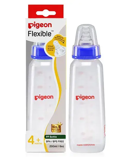 Pigeon Peristaltic Feeding Bottle Nipple Size Medium Blue - 200 ml - Thumbnail