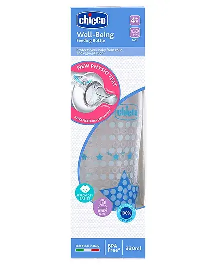 Chicco Well-Being Fast Flow Feeding Bottle Blue - 330 ml - Thumbnail