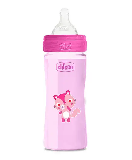 Chicco Well-Being Medium Flow Feeding Bottle Pink - 250 ml - Thumbnail