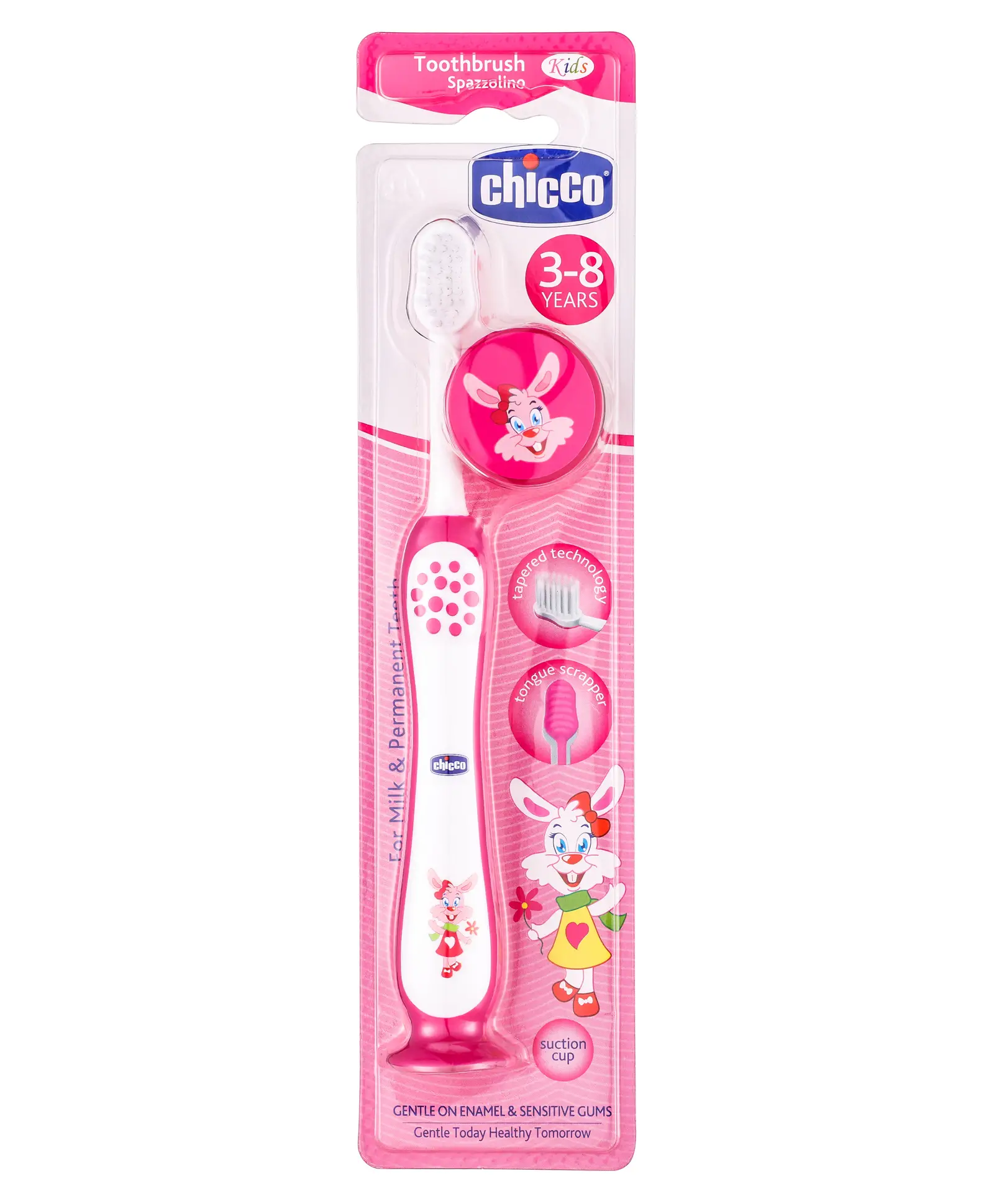 Chicco Ultra Soft Bristles Toothbrush Bunny Print - Pink - Thumbnail