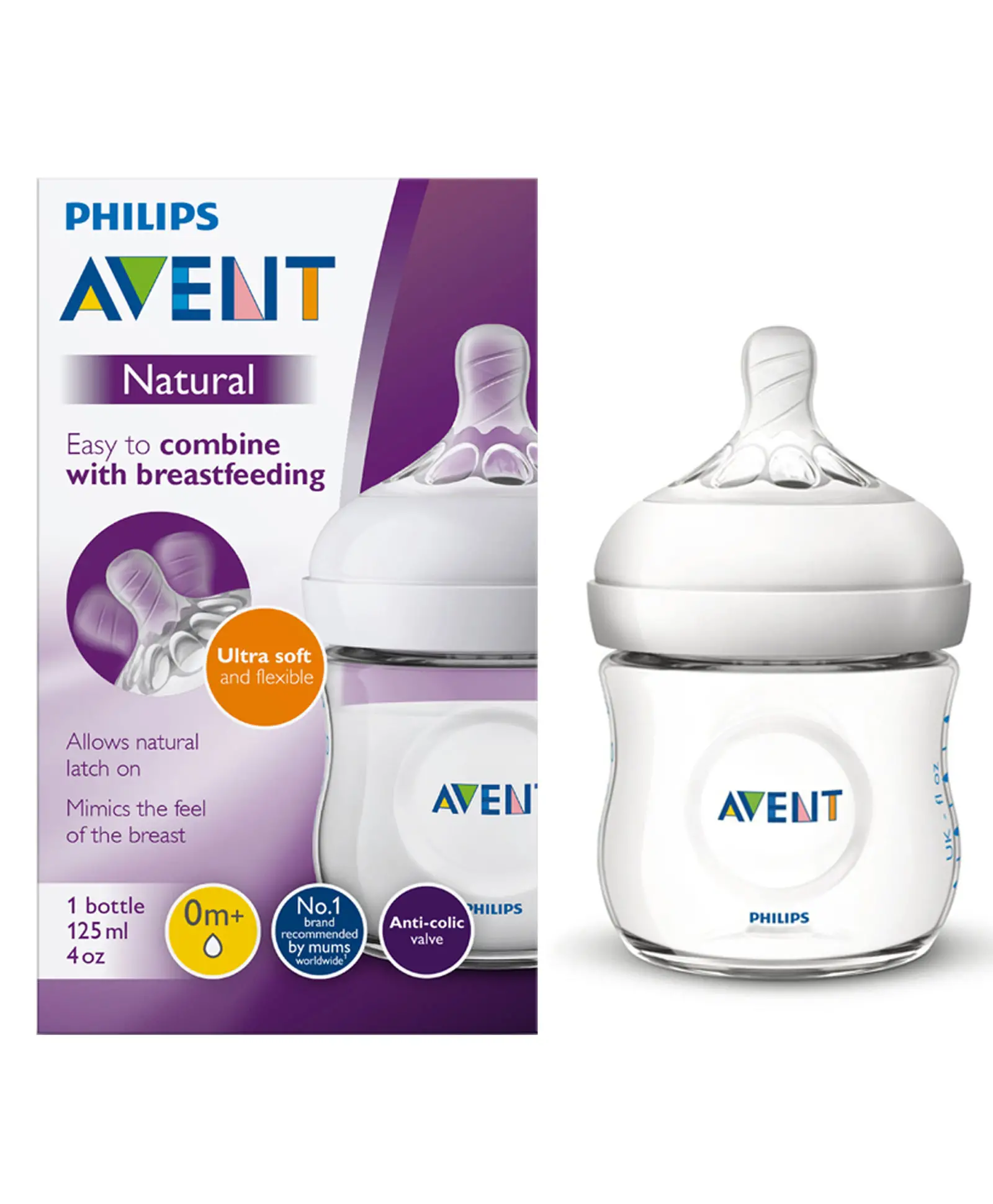 Avent Natural Feeding Bottle I I New Born Flow I BPA Free - 125 ml - Thumbnail