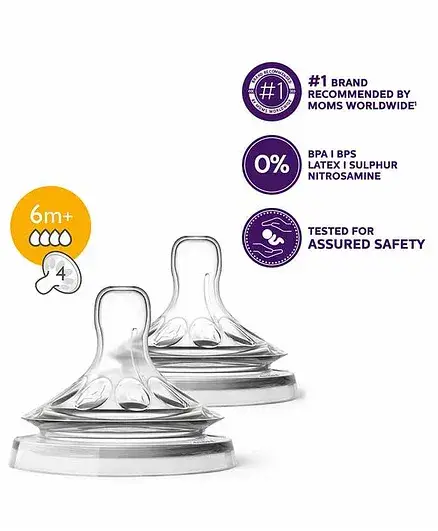Philips Avent Natural Teat Fast Flow Plus 4 Holes - Set of 2 - Thumbnail