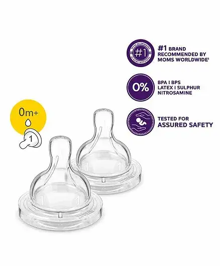 Avent Classic 1 Hole Silicone Teat New Born Flow - Set of 2 - Thumbnail