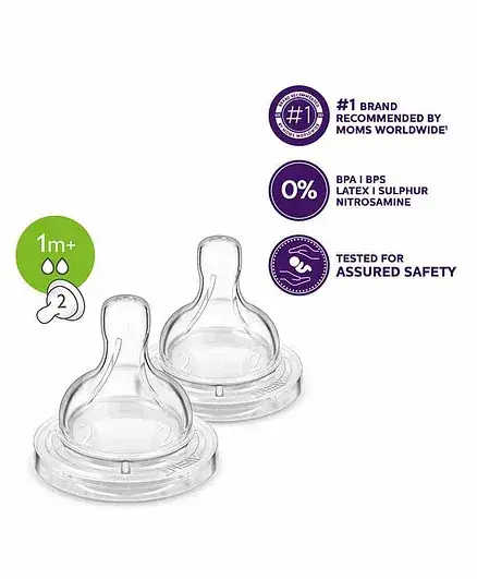 Avent Classic 2 Holes Silicone Teat Slow Flow - Set of 2 - Thumbnail