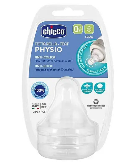 Chicco Physio Anti-Colic Slow Flow Teats Pack of 2 - White - Thumbnail