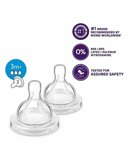 Avent Classic 3 Holes Silicone Teat Medium Flow - Set of 2 - Thumbnail