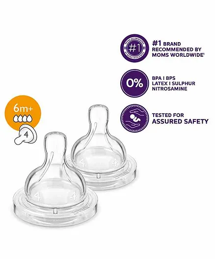 Philips Avent Classic Anti-colic 4 Holes Silicone Teat Fast Flow - Set of 2 - Thumbnail