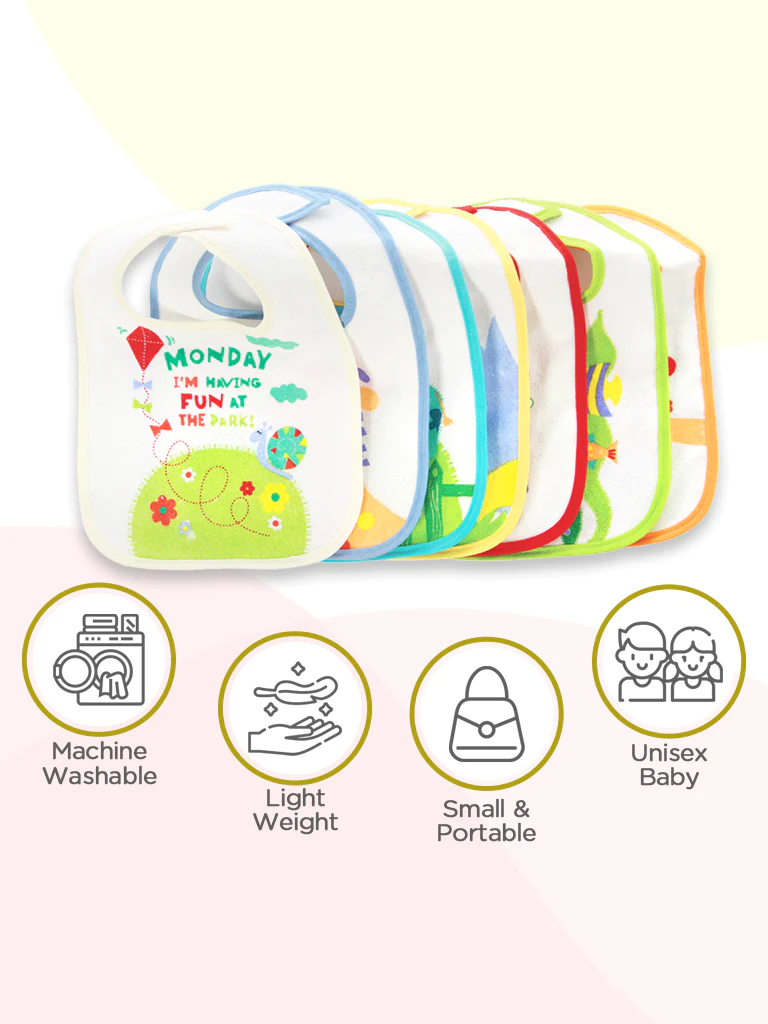 Mee Mee Baby Cotton Apron/Feeding Bibs Washable|Multi Print|Waterproof Baby Bib Set for 0-3, 6-12 Months,New Born, 1-2 Years (Pack of 7, Multicolor) - Thumbnail