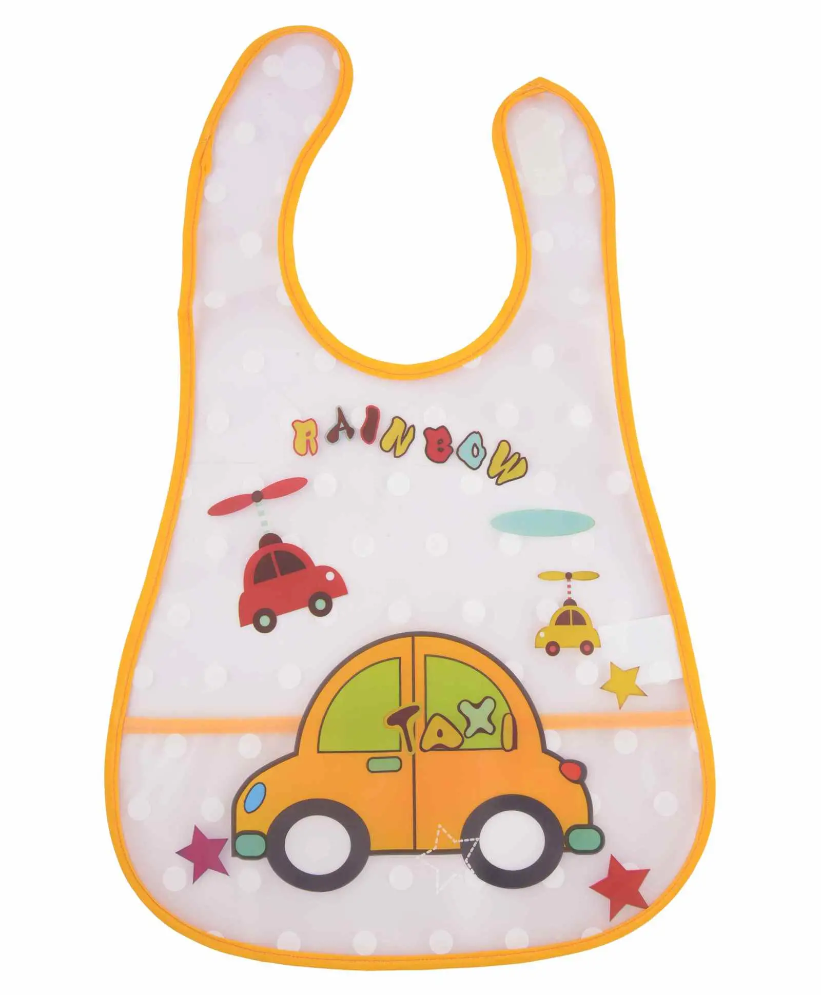 Yellow Bee Water Proof Bib with Crumb Catcher Car Print - Yellow White - Thumbnail