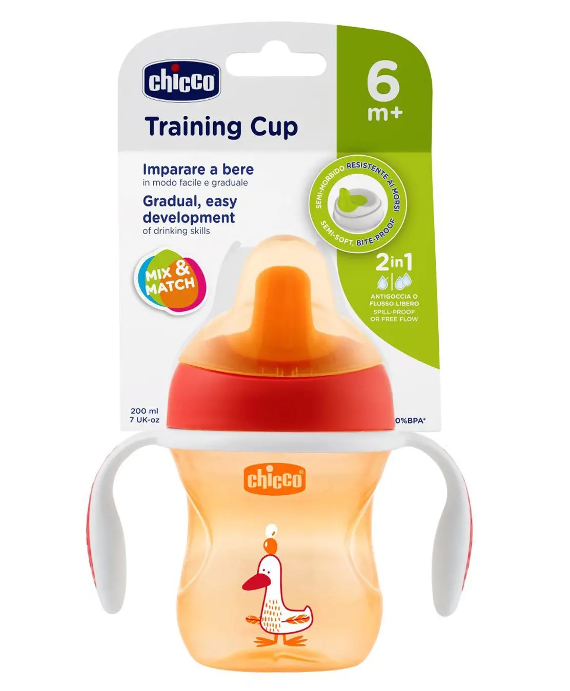 Chicco Training Cup With Semi Soft Spout - 200 ml (Color & Print May Vary) - Thumbnail