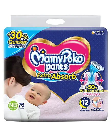 MamyPoko Extra Absorb Pants Style Diapers New Born - 76 Pieces - Thumbnail