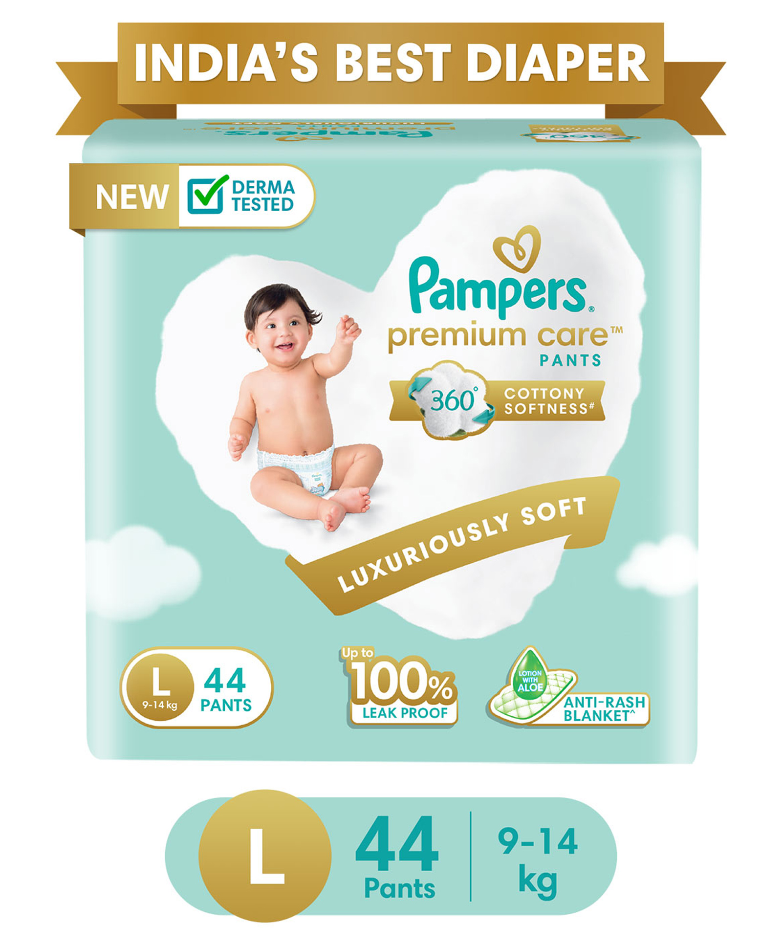 Pampers Premium Care Pants, Large size baby diapers (L), 44 Count, Softest ever Pampers pants - Thumbnail