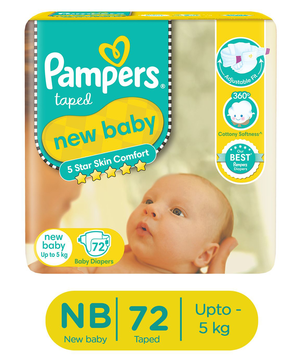 Pampers Active Baby Diapers, New Born, Extra Small, (NB, XS) size, 72 Count, Taped style diaper - Thumbnail