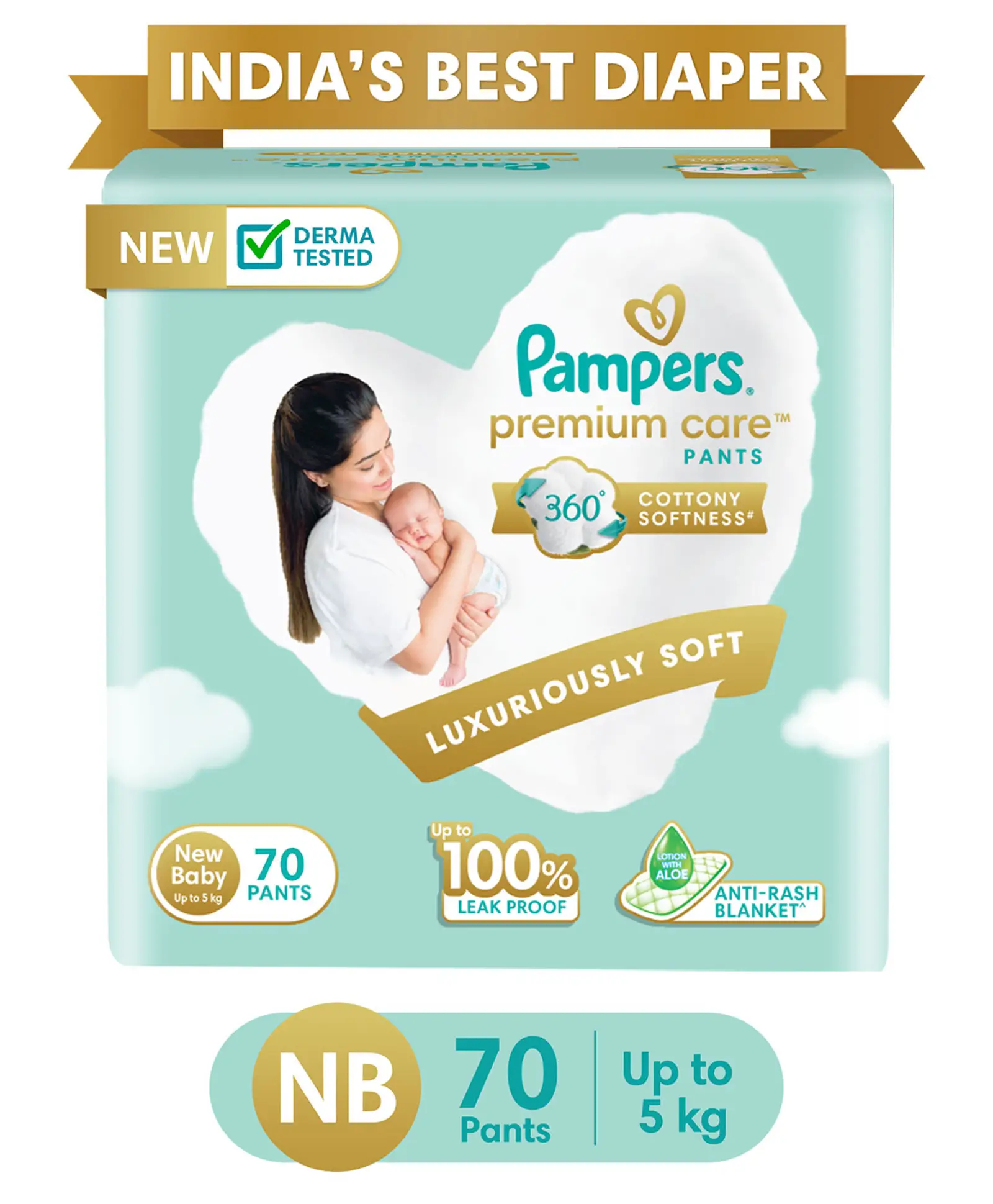Pampers Premium Care Pants, New Born, Extra Small size baby diapers (NB,XS), 70 count, Softest ever Pampers - Thumbnail