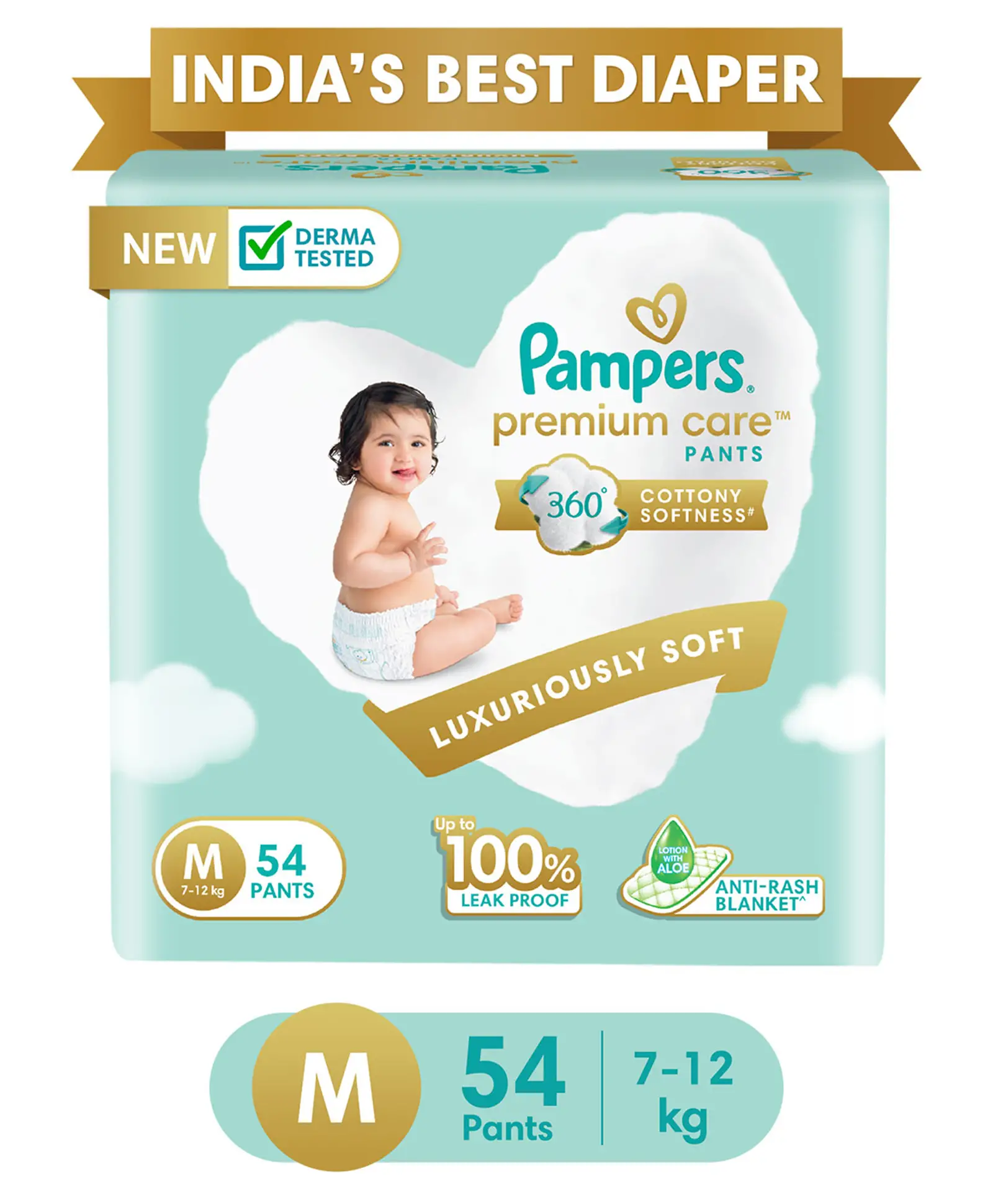 Pampers Premium Care Pants, Medium size baby diapers (M), 54 Count, Softest ever Pampers pants - Thumbnail