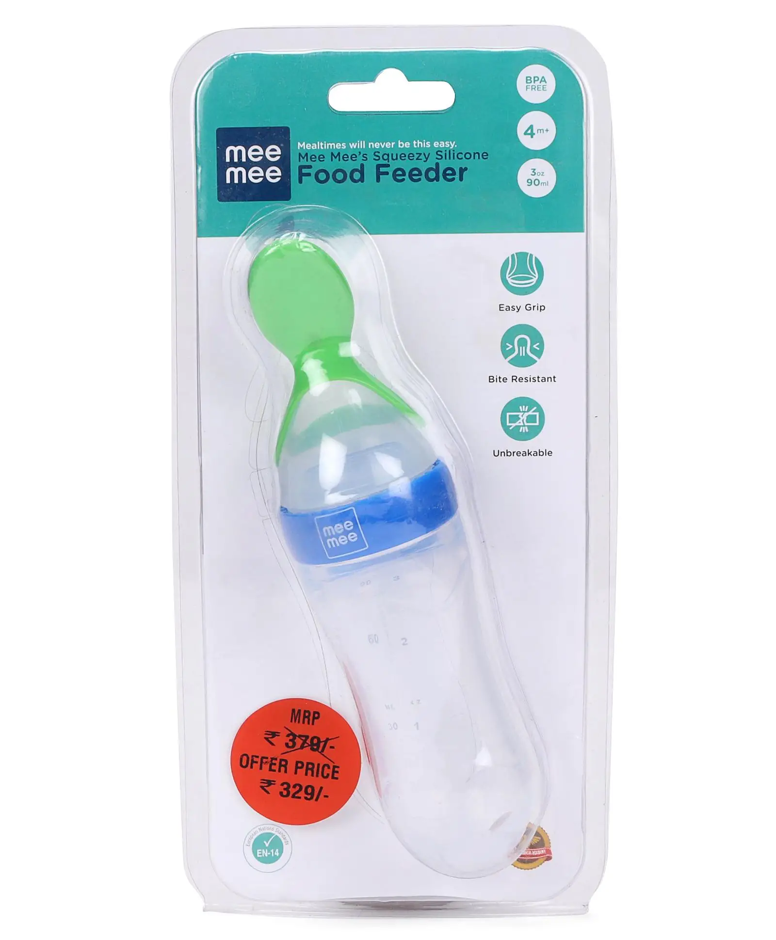 Mee Mee Squeezy Silicone Food Feeder Blue - 90 ml - Thumbnail