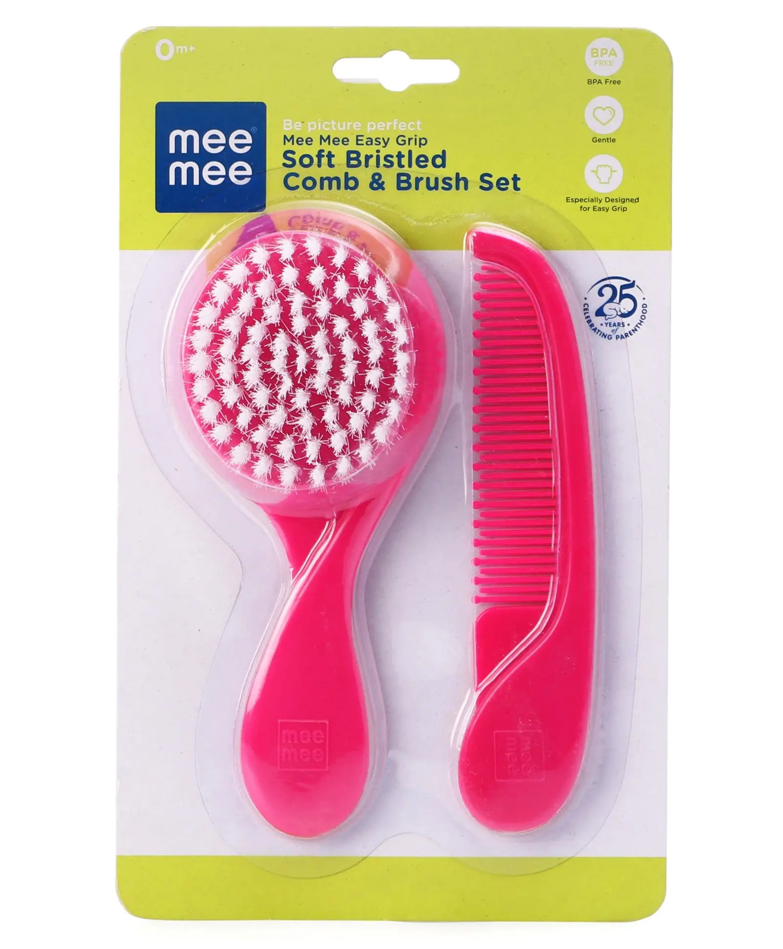 Mee Mee Soft Bristled Comb And Brush Set - Dark Pink - Thumbnail