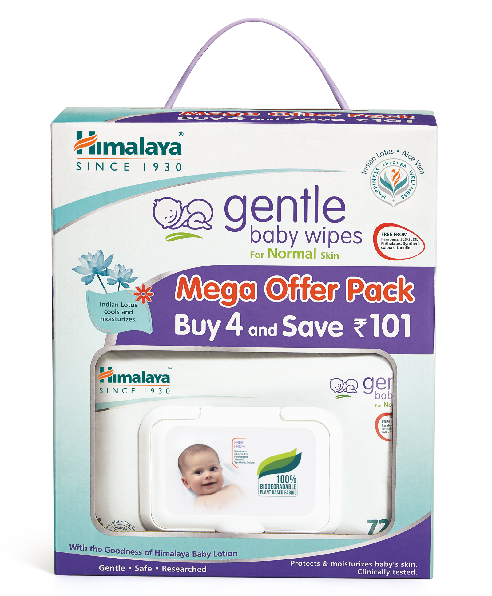 Himalaya Gentle Baby Wipes Pack of 4 - 72 Pieces Each - Thumbnail