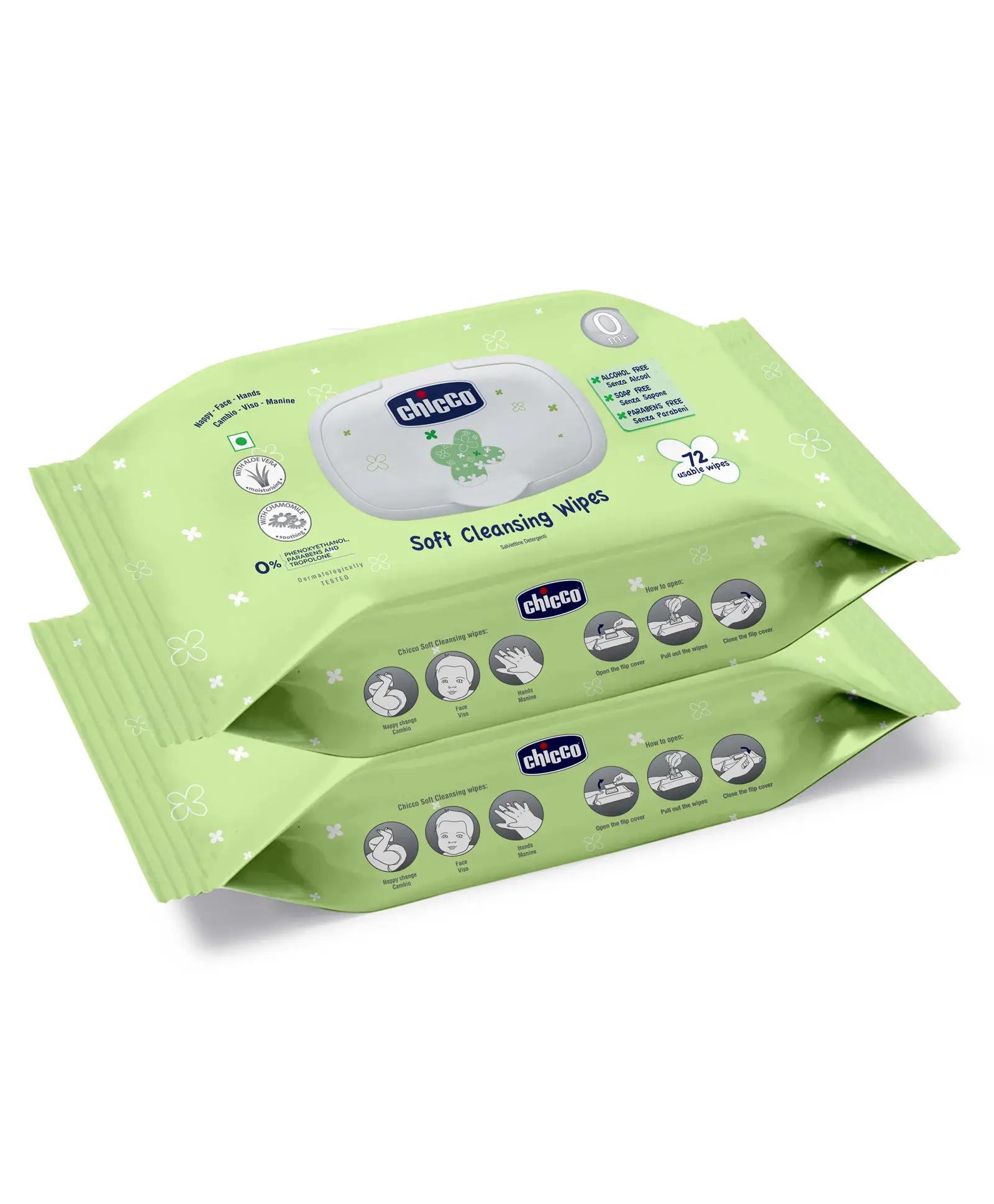 Chicco Baby Moments Bipack Fliptop Wipes Pack of 2 - 144 Pieces - Thumbnail
