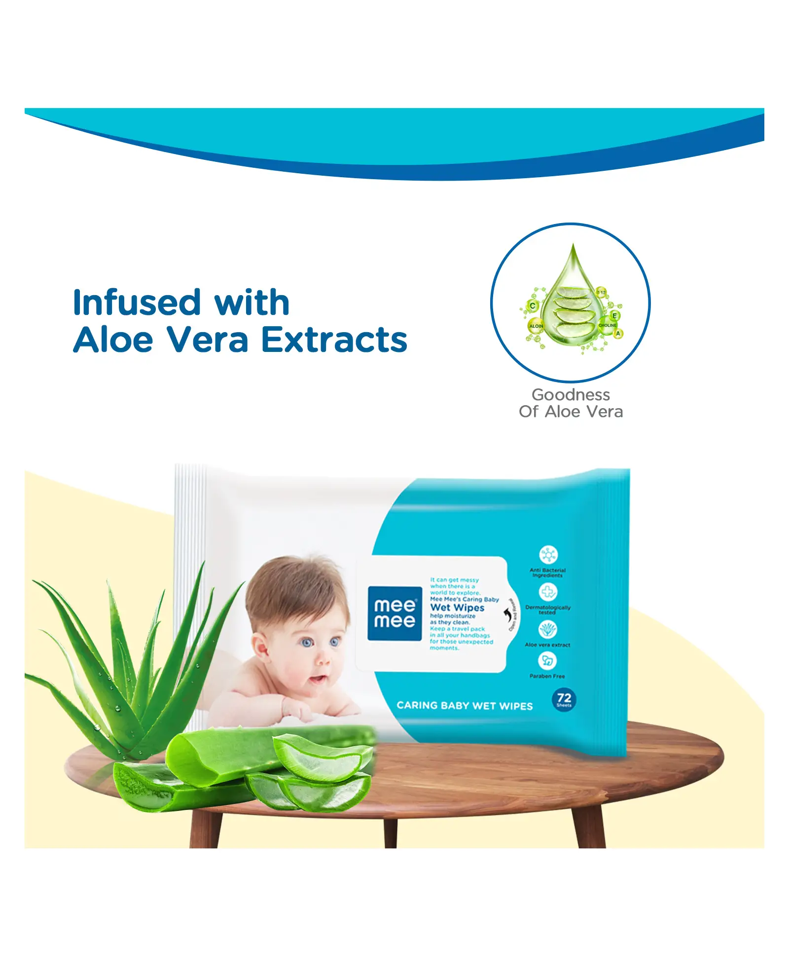 Mee Mee Caring Baby Wet Wipes - 72 Pieces - Thumbnail