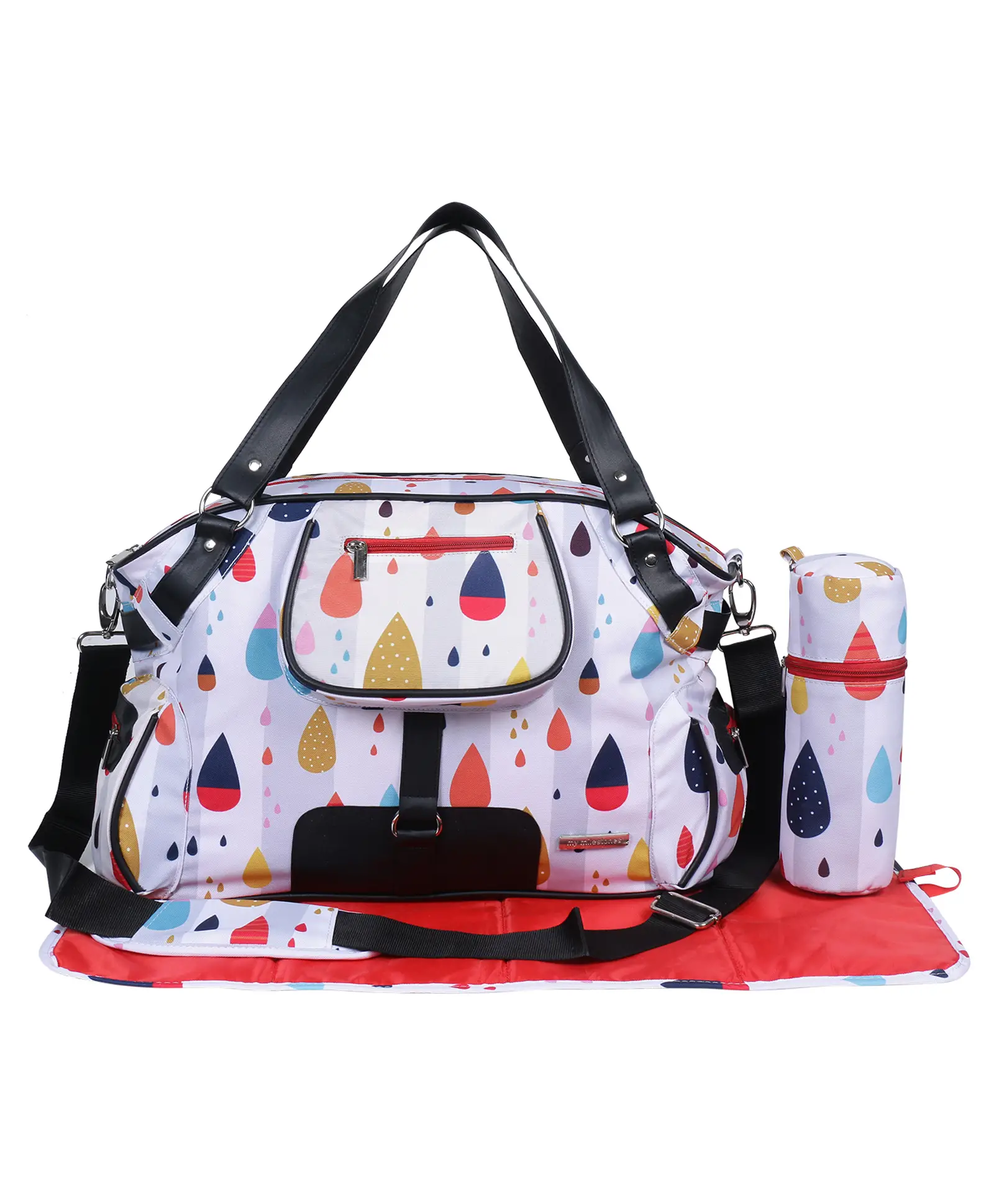 My Milestones Diaper Bag Studio - Raindrops Grey Printed - Thumbnail