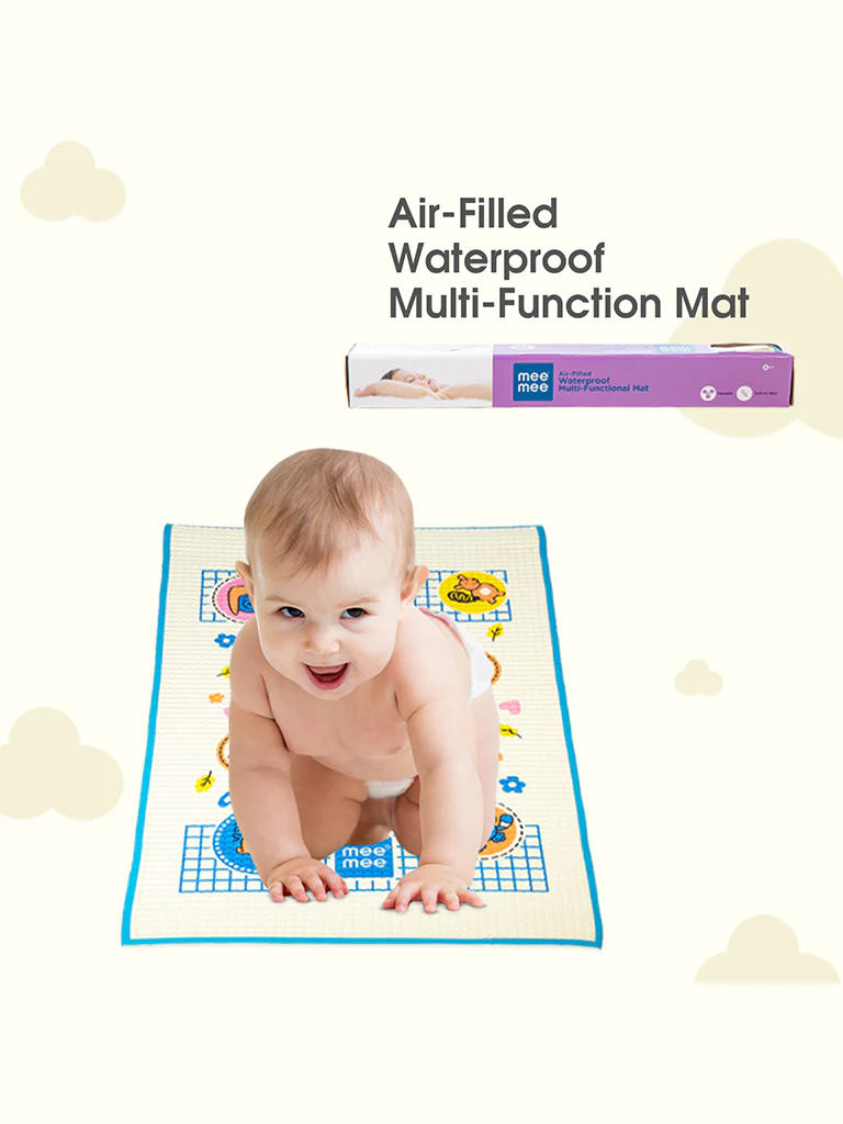 Mee Mee Rubber Mat Happy Bear Print MM-2038A - White And Blue - Thumbnail