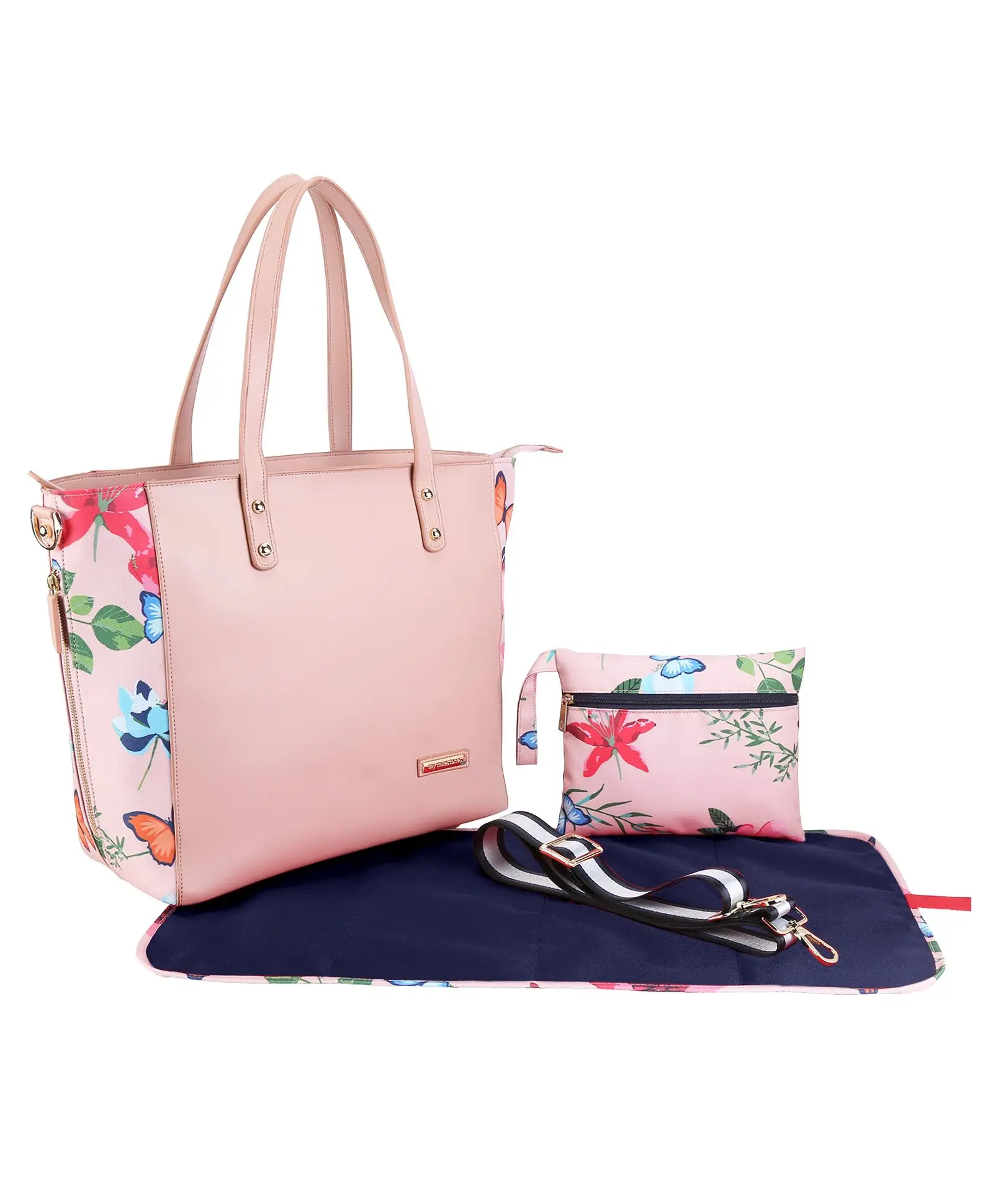 My Milestones Leather Diaper Tote High Street - Peach Spring - Thumbnail