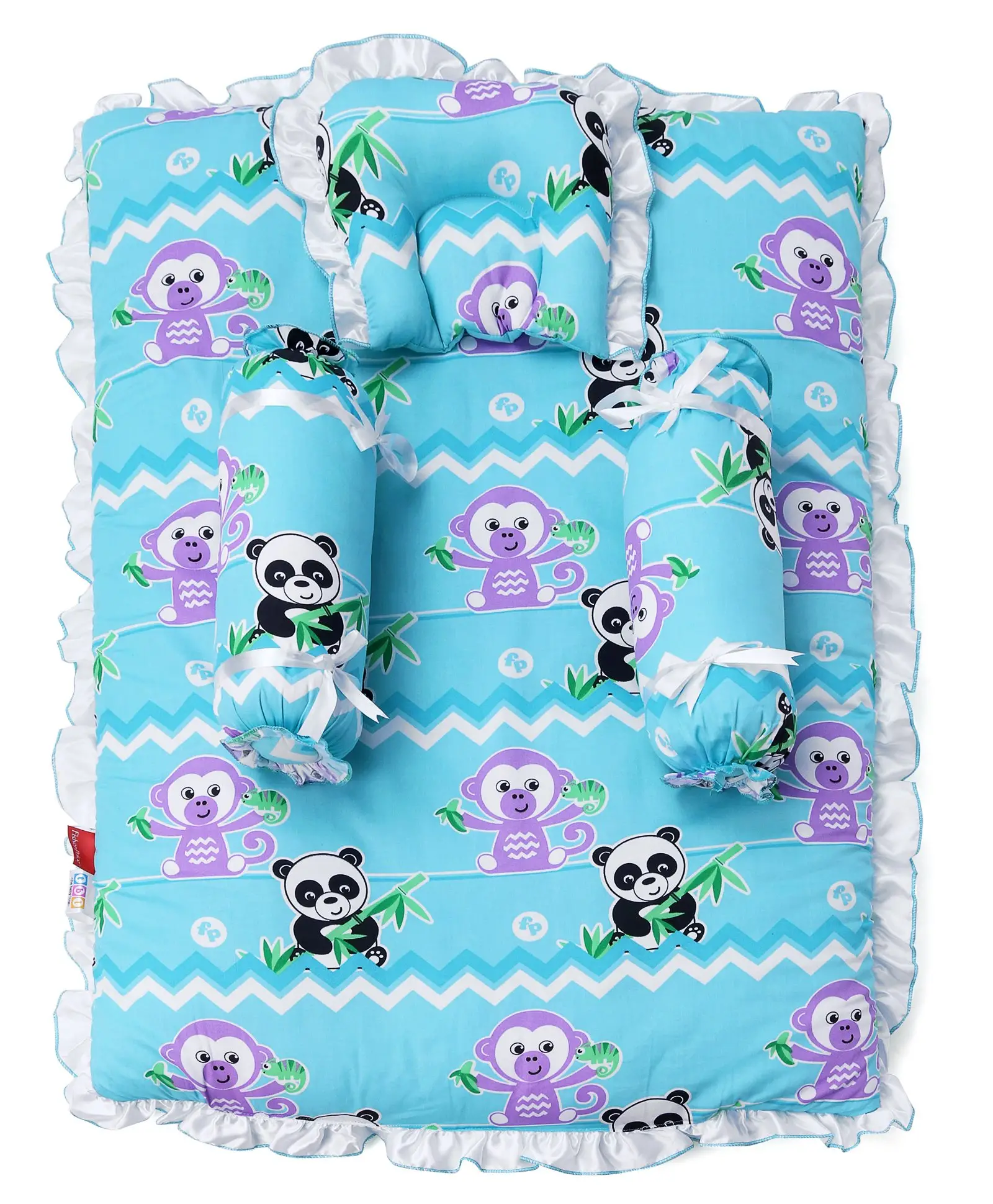 Fisher Price Mattress With Bolster & Pillow Panda & Monkey Print - Blue - Thumbnail