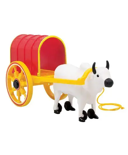 Giggles Pull Along Bullock Cart Toy - White Red - Thumbnail