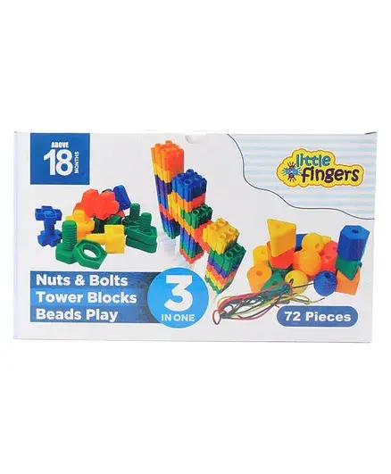 Little Finger Nut Bolts Town Blocks & Beads Play Multicolor - 72 Pieces - Thumbnail