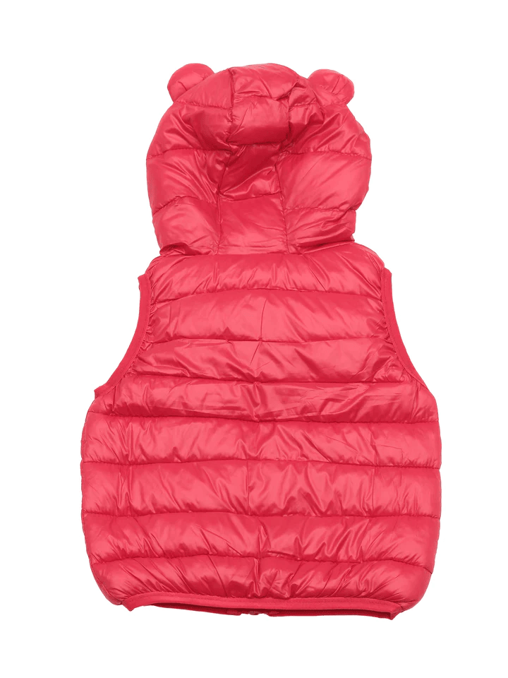 SLEEVELESS FRONT OPEN POLYFILL HOODED JACKET - RED - Thumbnail