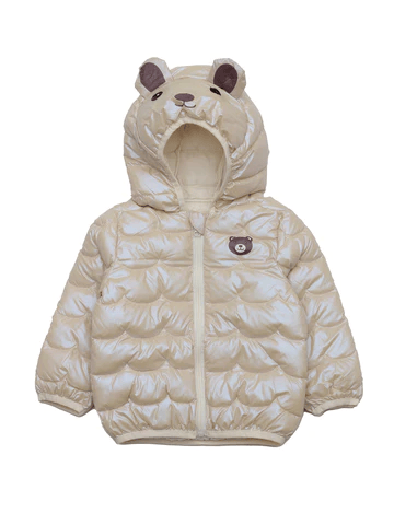 BEAR PRINTED POLYFILL HOODED JACKET - BEIGE - Thumbnail