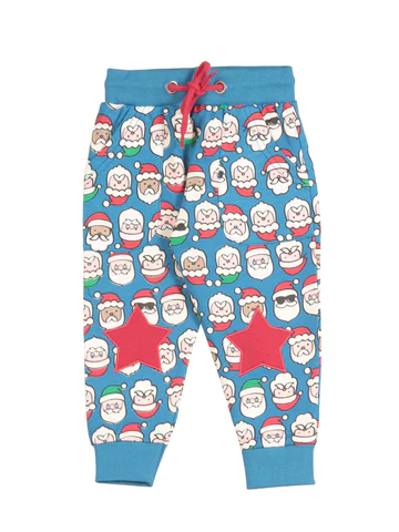 SANTA CLAUS PRINT ELASTIC WAIST TRACK BOTTOMS - BLUE - Thumbnail