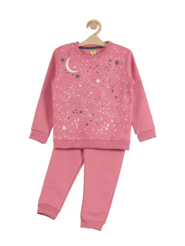 UNICORN PRINT ROUND NECK GIRLS SET - PINK - Thumbnail