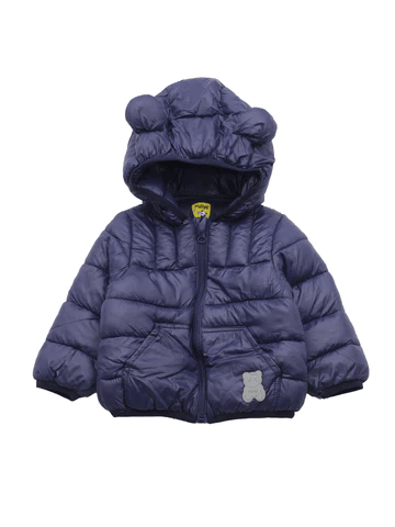FRONT OPEN POLYFILL HOODED JACKET - NAVY BLUE - Thumbnail