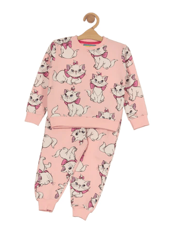 CAT PRINTED ROUND NECK SWEATSHIRT SET - PINK - Thumbnail