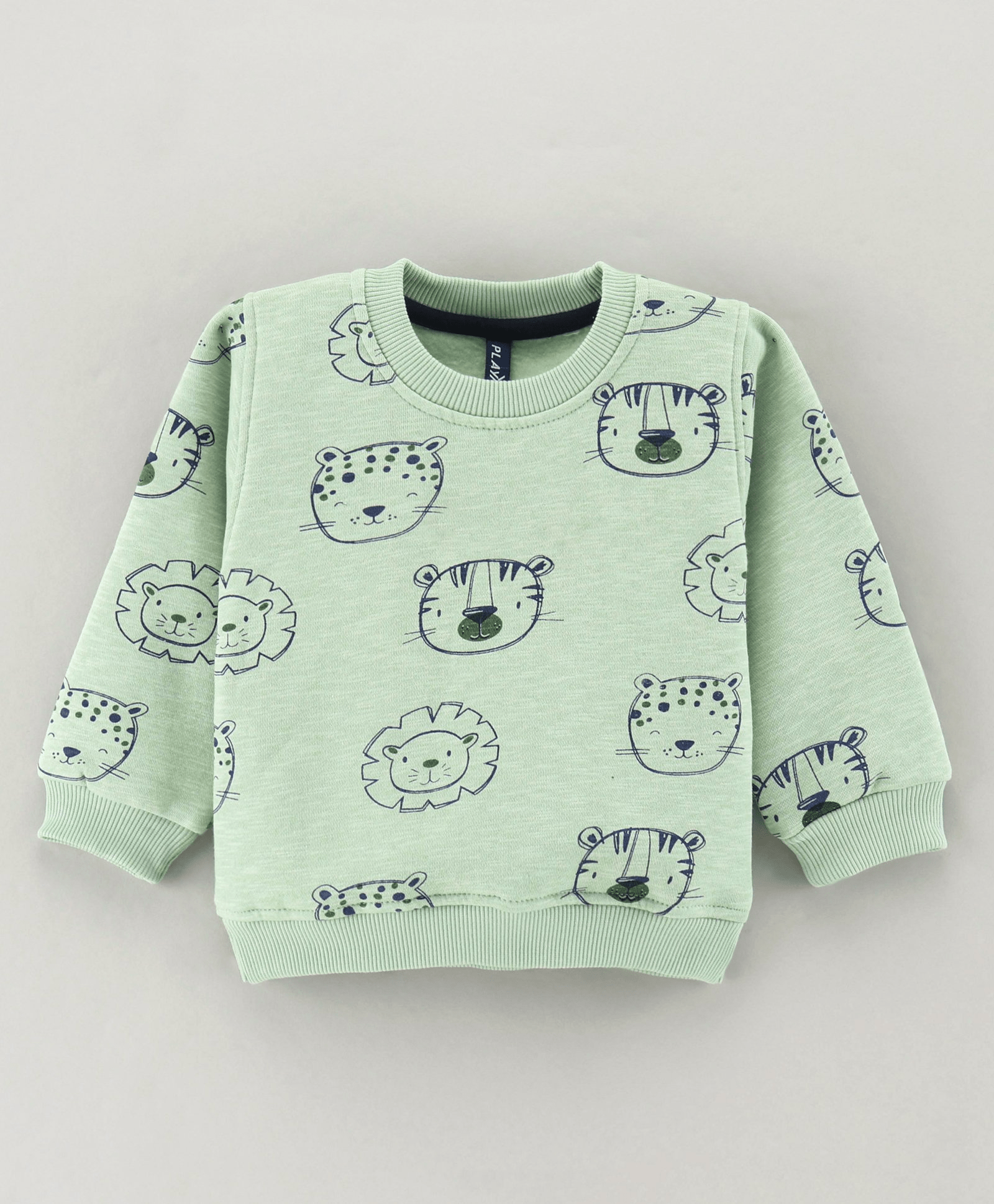 Little Kangaroos Full Sleeves Sweatshirt Animal Face Print - Light Green - Thumbnail