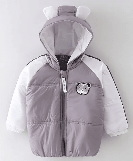 Little Kangaroos Full Sleeves Solid Color Drop Shoulder Hooded Jacket - Thumbnail