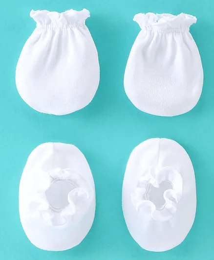 Ben Benny Interlock Mittens and Booties Solid Colour - White - Thumbnail